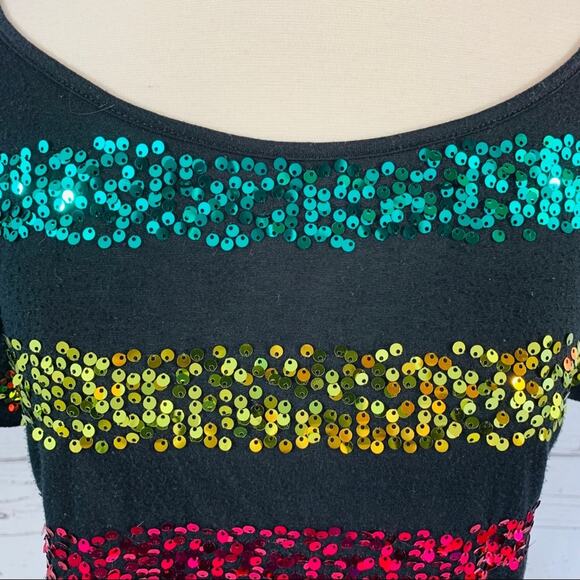 Almost Famous wide neck sequin top black soft Med. - Picture 2 of 5